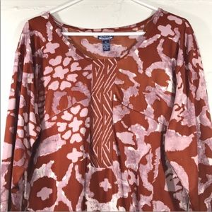 Uniti Stretch Abstract Patterned Top Colors Are Rusty Brown, Cream/Lilac